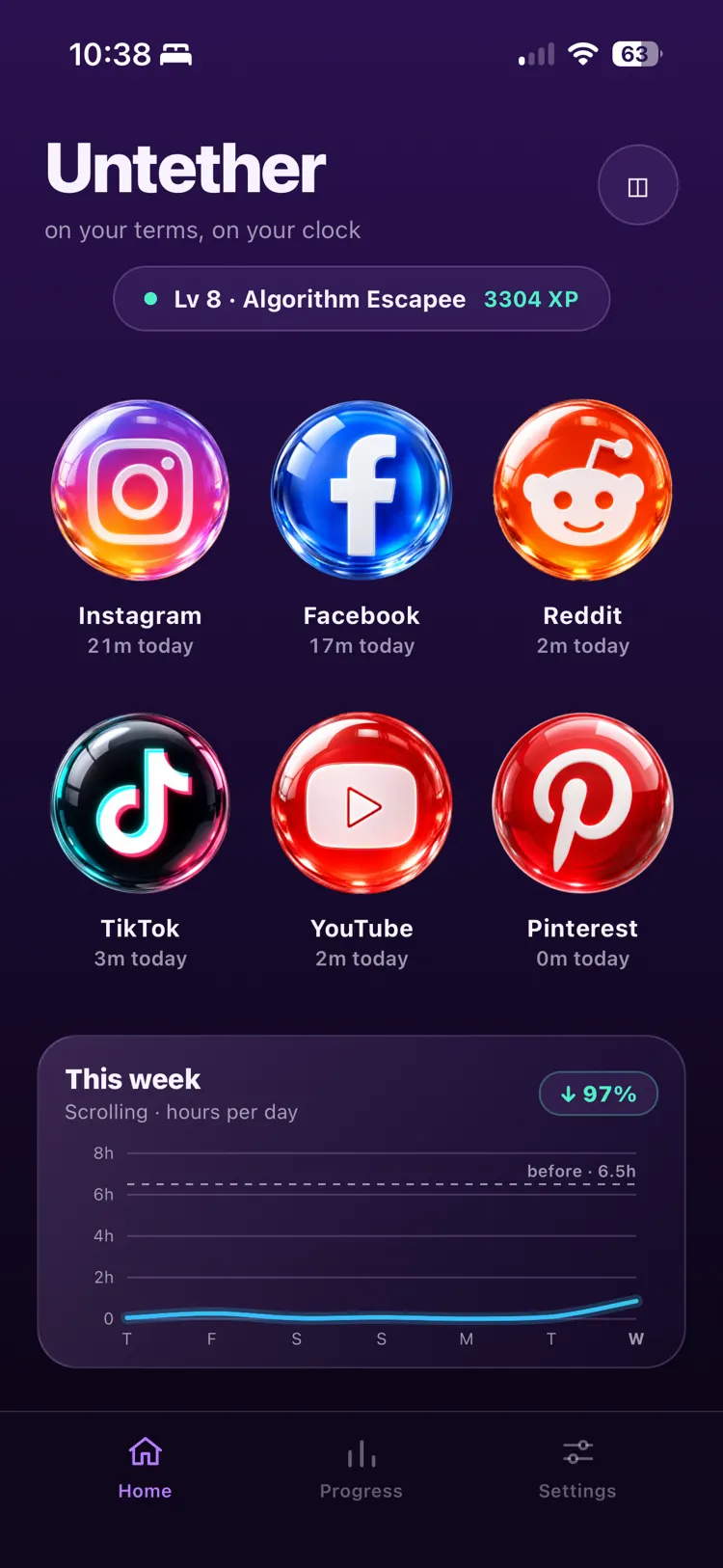 The home screen in full color, with saturated platform tiles.